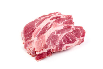Raw pork shoulder steaks, isolated on white background. High resolution image.