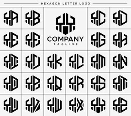 Modern line hexagon initial Y YY letter logo design set - obrazy, fototapety, plakaty