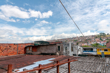 Fototapeta na wymiar urban view in latin america zin roofs and block houses