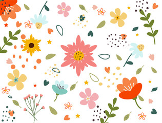 Set of flowers on a white background. Spring flowers and plants. Spring .