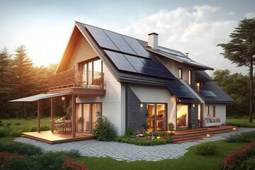 Fototapeta design house with solar panels obraz
