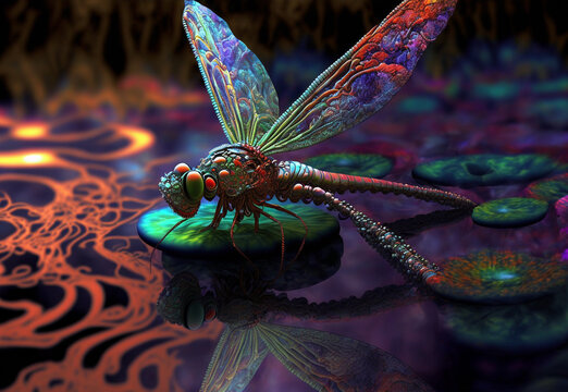 A surreal alien dragonfly, created by generative Ai