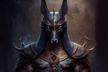 Anubis ancient egyptian god in gothic style. AI