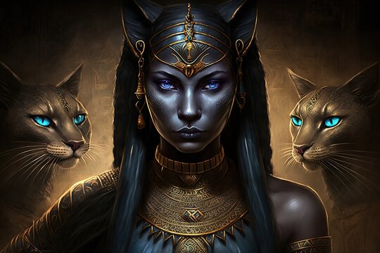 Goddess Bastet in ancient Egypt in gothic style. AI