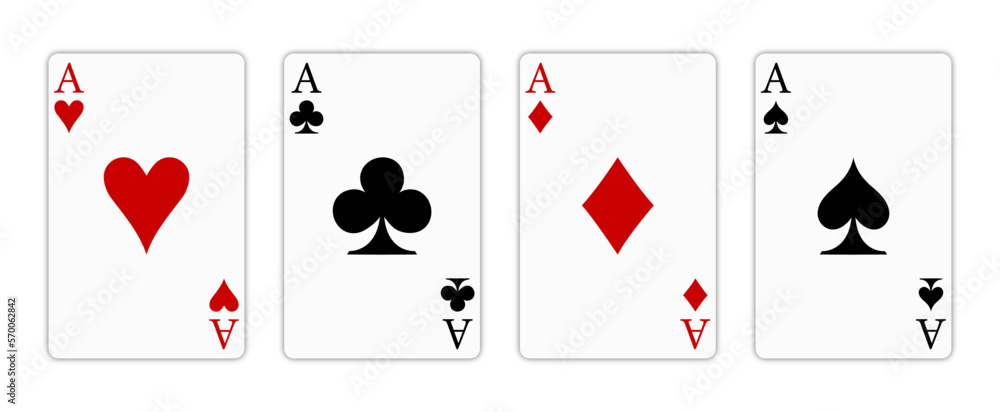 Fototapete Set of four aces playing cards suits. Winning poker hand. Set of hearts, spades, clubs and diamonds ace