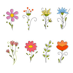 Spring flower background with stroke. Flowers set. spring is coming