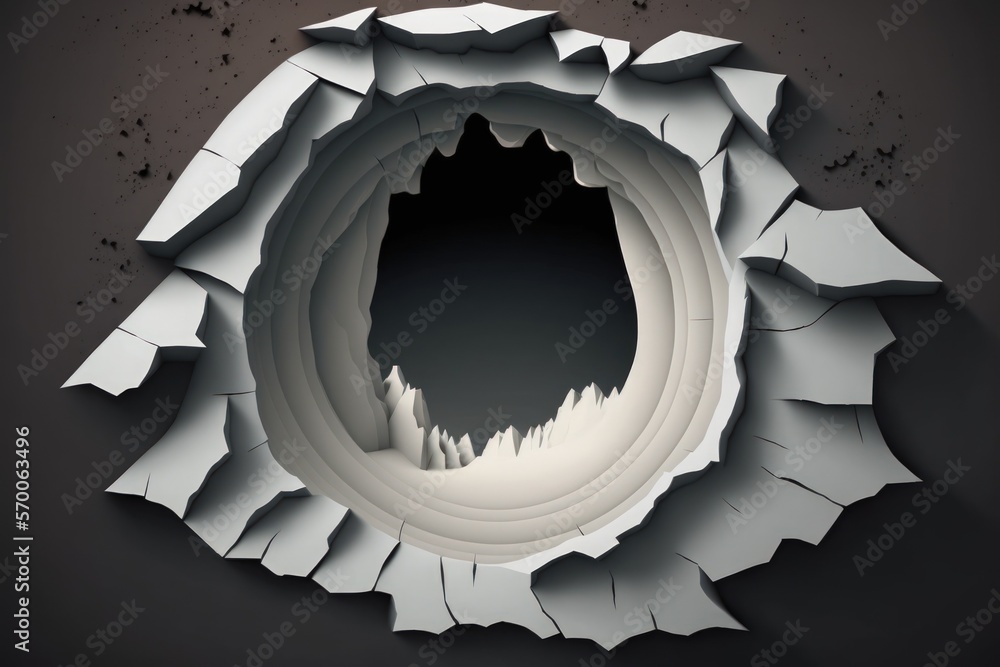 Poster paper with a dark hole in it and ripped edges. generative ai