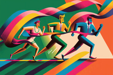 Diverse agile business team passing the finish line closing a project 01, generative AI