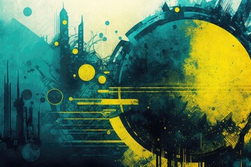 Abstract futuristic background with yellow and blue circle. Generative ai.