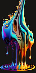 Flowing dripping paint dynamics, 3d render