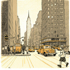 Illustrated New York street scene
