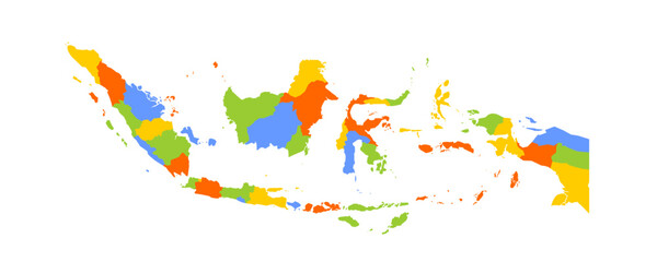 Indonesia political map of administrative divisions - provinces and special regions. Blank colorful vector map.