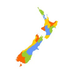 New Zealand political map of administrative divisions - regions. Blank colorful vector map.