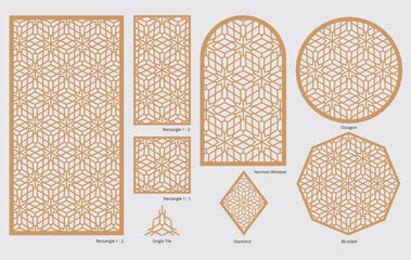 Set of decorative elements for laser cutting. Template for laser cutting. Vector illustration.