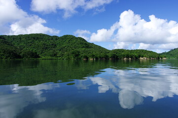 沖縄県西表島仲良川に映り込む空と雲