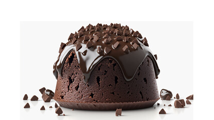 Chocolate muffin cake with melted chocolate on top isolated white background dessert food