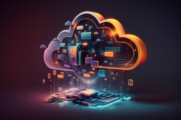 Cloud computing technology concept. Futuristic illustration, Generative AI