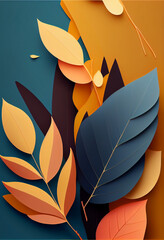 Graphic illustration of different leaves with autumn colors