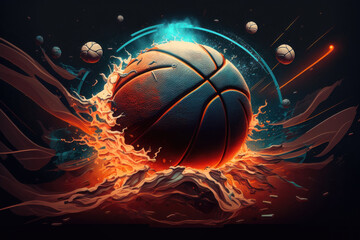 Illustration of a basketball in 3d style. Futuristic sports concept. AI generation