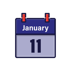 January 11, Calendar icon. Day, month. Meeting appointment time. Event schedule date. Flat vector illustration.