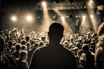 Silhouette of man at rock gig with crowd