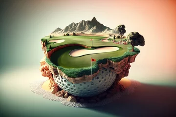 Poster Illustration of a golf ball in 3d style. Futuristic sports concept. AI generation © yuliachupina