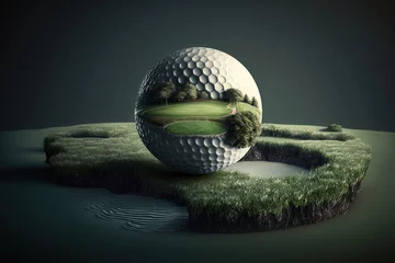 Foto op Plexiglas Illustration of a golf ball in 3d style. Futuristic sports concept. AI generation © yuliachupina