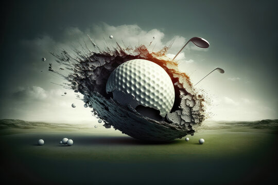 Illustration of a golf ball in 3d style. Futuristic sports concept. AI generation