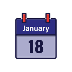 January 18, Calendar icon. Day, month. Meeting appointment time. Event schedule date. Flat vector illustration.