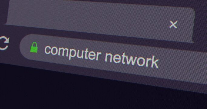 Typing computer network into address bar search screen animation, screen view of search page 4K resolution
