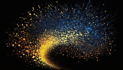 Fototapeta na wymiar Blue Cyan and golden sparkling particles solid black background. Generative AI. 