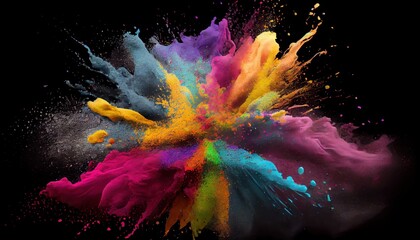 Obraz premium Colored powder abstract explosion. Colorful explode. Holi Gulal color powder. Organic traditional Indian paint for Holi festival of colors.