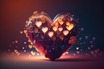 A concept of Valentine's Day celebration wallpaper. A 3d heart with romantic decoration. Generative ai
