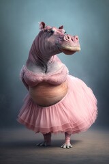 Hippopotamus in ballet dress. Generative AI.