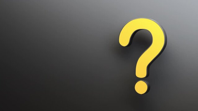 Yellow question mark on black background with empty copy space on left side, FAQ Concept. Seamless looping animation