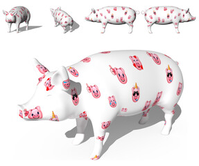 3d rendr pig with emji icon isoalted
