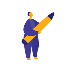 Men holding pen or pensil. Concept of search information, solution, analyze, write, journalist, blogger. Vector illustration in flat style, Character design