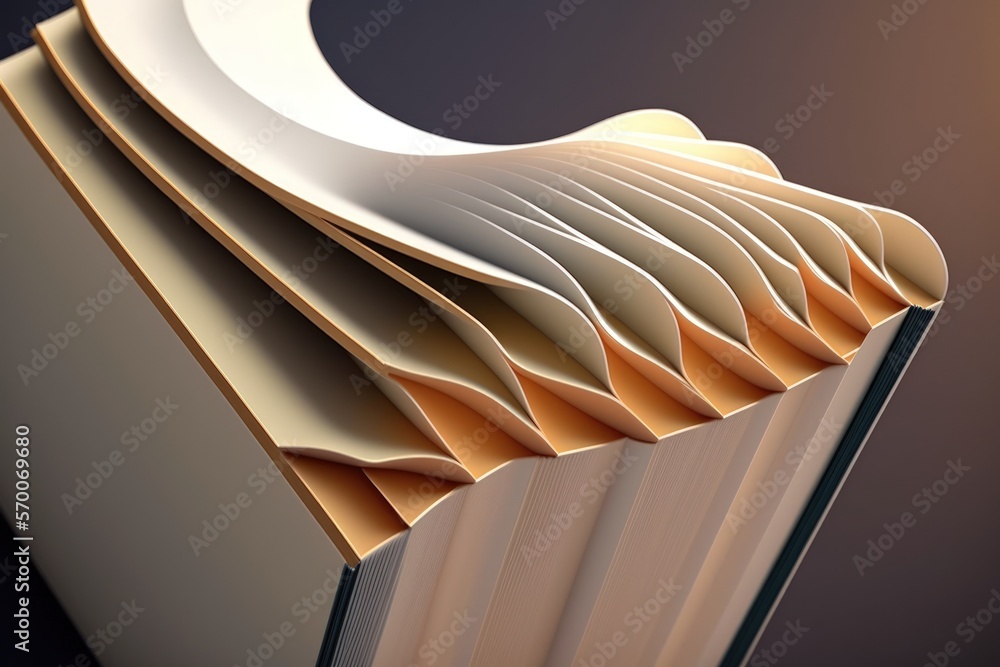 Poster macro image of a book spine. close up of an open book with white pages that have copy space. the ide