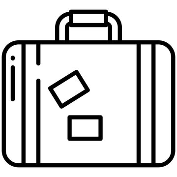 a black and white line drawing of a suitcase with a piece of paper - Outline Suitcase icon