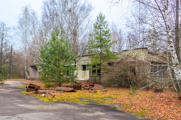 Old abandoned house in the ghost town Pripyat in Chernobyl Exclusion Zone, Ukraine