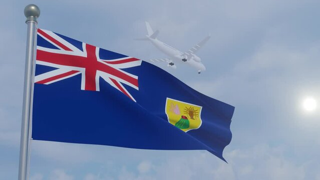 Seamless Looping Animation Showing a Flag with Airline in Background -  Turks and Caicos Islands