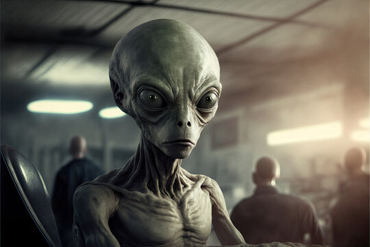 Grey Extraterrestrial Ancient Alien in Government Building created with Generative AI