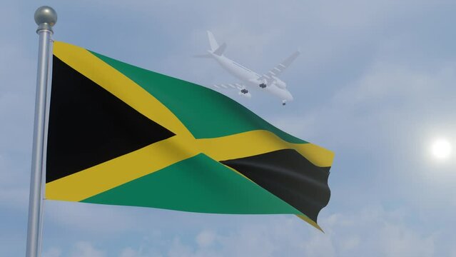 Animation Seamless Looping National Flag with Airplane  -Jamaica