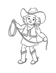 Cowboy Girl with a Rope Isolated Coloring Page