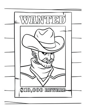 Cowboy Wanted Poster Coloring Page for Kids