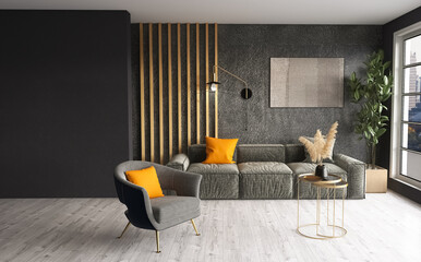 Modern room interior design, 3d illustration, 3d render