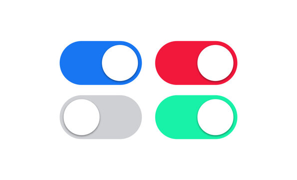 Switch toggle buttons. On and Off toggle switch icon with red and