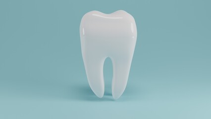 White healthy premolar human tooth isolated on blue background. Dental concept. 3D render