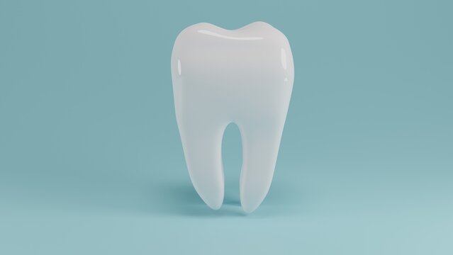 White healthy premolar human tooth isolated on blue background. Dental concept. 3D render