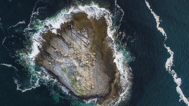 Aerial view of Crab Island along Doolin coastline, Ireland.